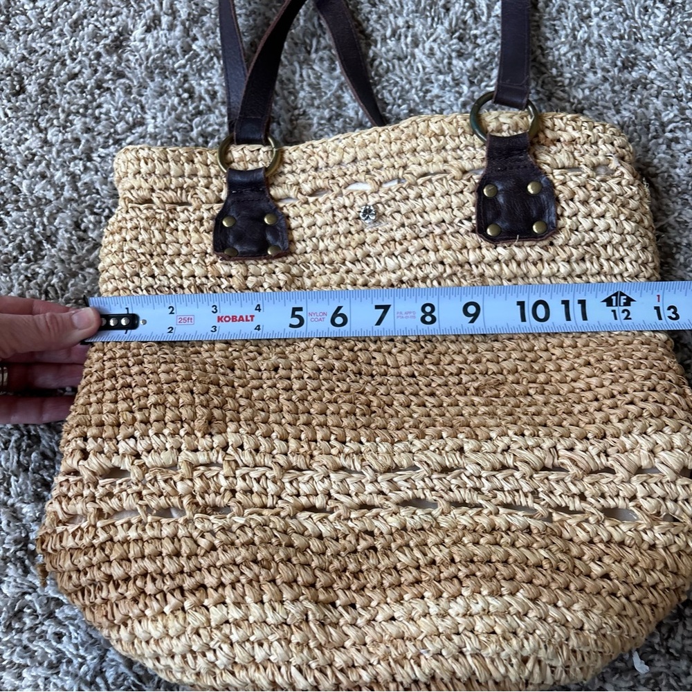 Woven Straw Tote Bag with medium Brown lesther Handles Flora  Bella